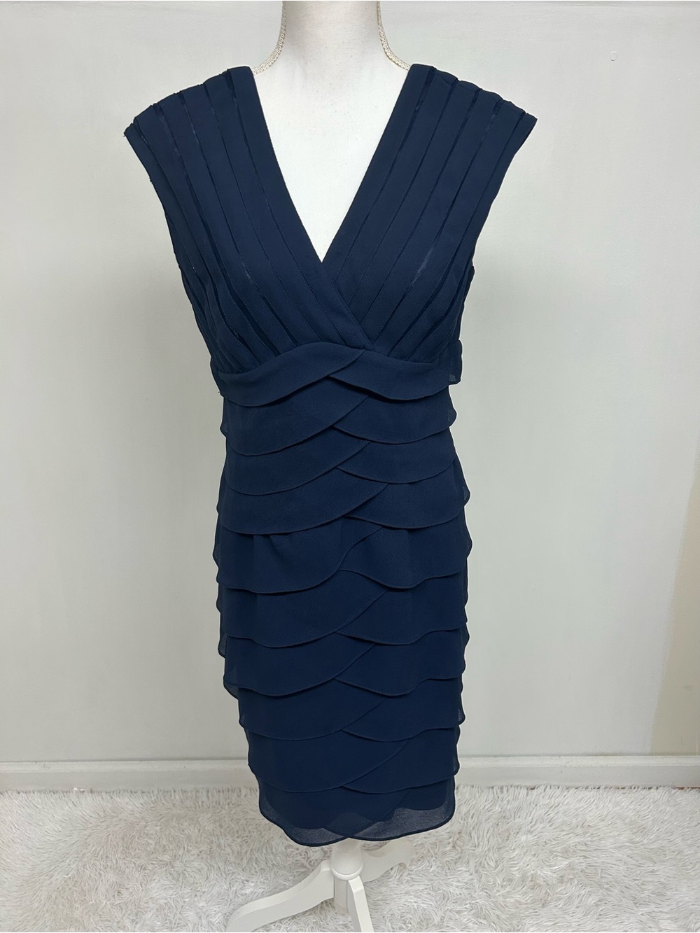 Scarlett Nite Navy Layered V-Neck Midi Dress